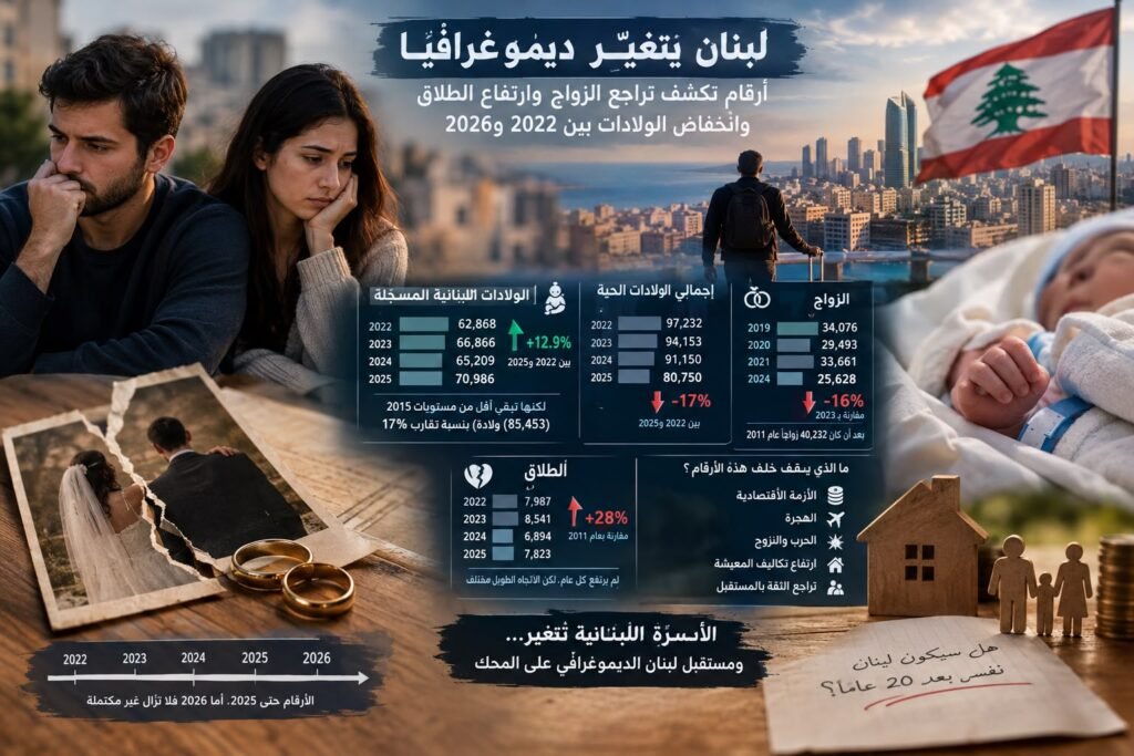 لبنان يتغيّر ديموغرافيًا… الزواج يتراجع، والطلاق يرتفع، والولادات تدخل مرحلة جديدة – زهراء سويد