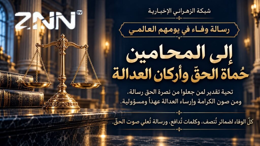 رسالة وفاء في يومهم العالمي: شبكة الزهراني الإخبارية تهنئ حماة الحق وأركان العدالة “المحامين”